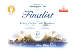 Farrington Oils Finalist of Business of the Year Under 50 Employees certificate