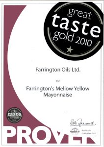 Farrington's Mellow Yellow Mayonnaise great taste award 2010 certificate