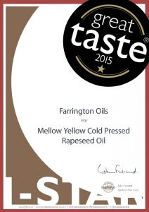 Farrington's Mellow Yellow cold pressed rapeseed oil great taste award 2015 certificate