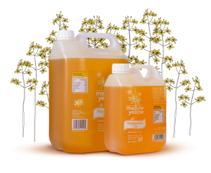 Farrington's Mellow Yellow rapeseed oil food service range with rapeseed plant backdrop