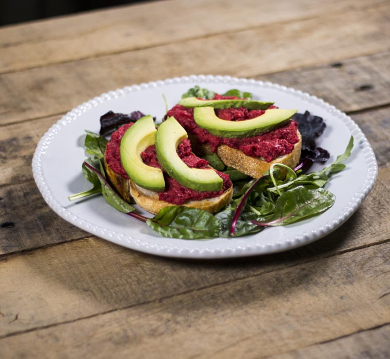 Beetroot Hummus and Avocado Bruschetta - Farrington Oils