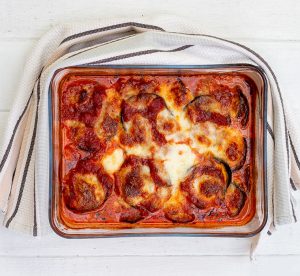 aubergine mozzarella bake featured