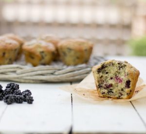 Blackberry muffins made with cold pressed rapeseed oil