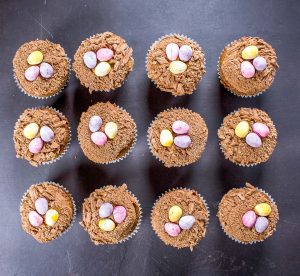 Chocolate Easter Cupcakes with Mini Eggs made with Rapeseed Oil