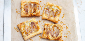 Upside Down shallot onion tart tarte tatin mellow yellow balsamic dressing