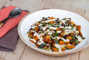 Vegan Roasted Squash with Black Beans and Tahini