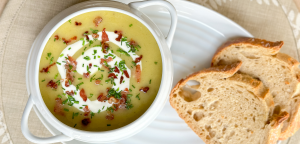 Easy and simple leek and potato soup recipe with mellow yellow rapeseed oil