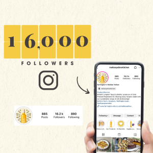 celebrating 16,000 followers in mellow yellow kitchen instagram