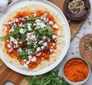 Flat Breads with Roasted Red Pepper hummus