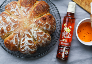Pumpkin sourdough with chilli oil and cheddar