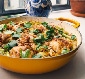 Chicken and spring onion rice with crispy shallots and chilli oil