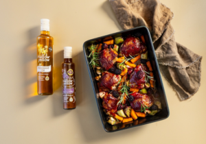 Blackberry Glazed Chicken Traybake with Herbed Mash