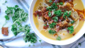 Celeriac, apple and winter veg soup