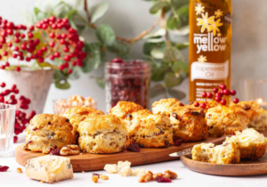 Mini scones with stilton, walnuts and cranberries