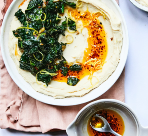 Chilli Oil Drizzled White Bean Mash with Garlic Greens & Lemon