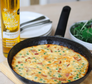 Cheese, bacon and pea frittata