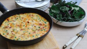 Cheese, bacon and pea frittata