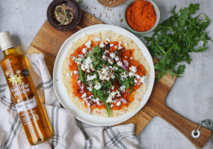 Flatbreads with roasted red pepper hummus